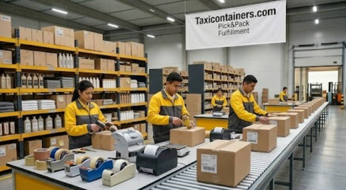 Mesa de empaque y etiquetado de TaxiContainers para Pick&Pack